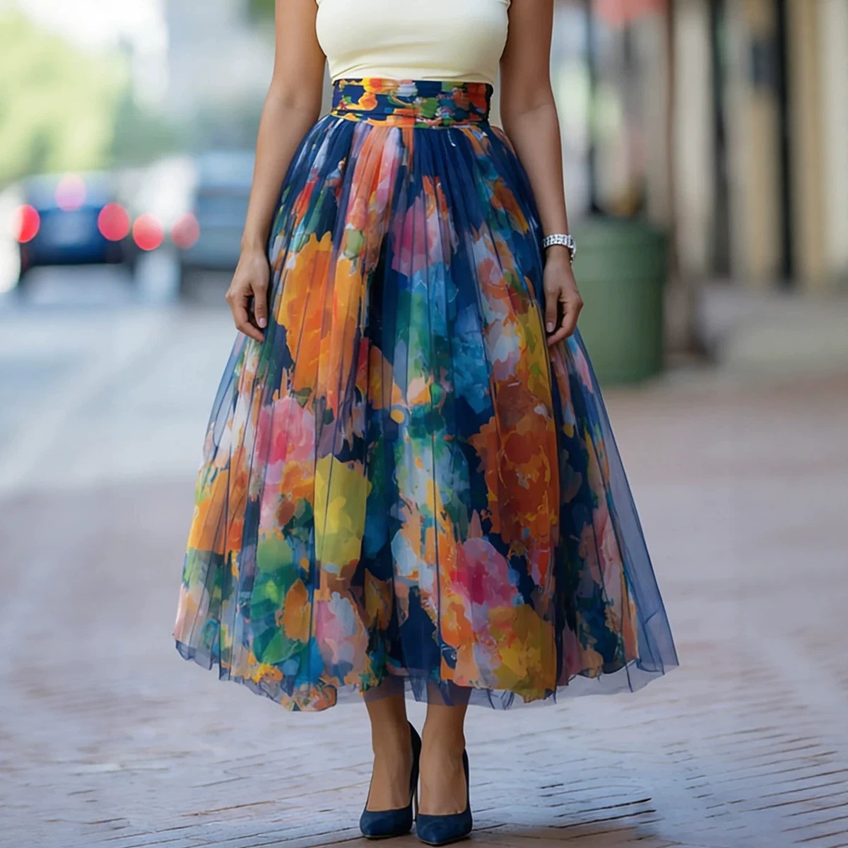 Womens Fashionable Printed Flared Skirt