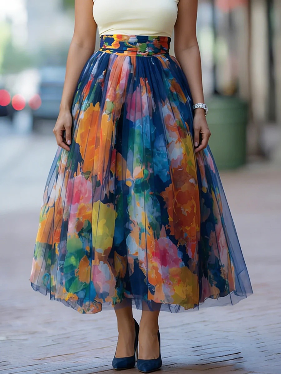 Womens Fashionable Printed Flared Skirt