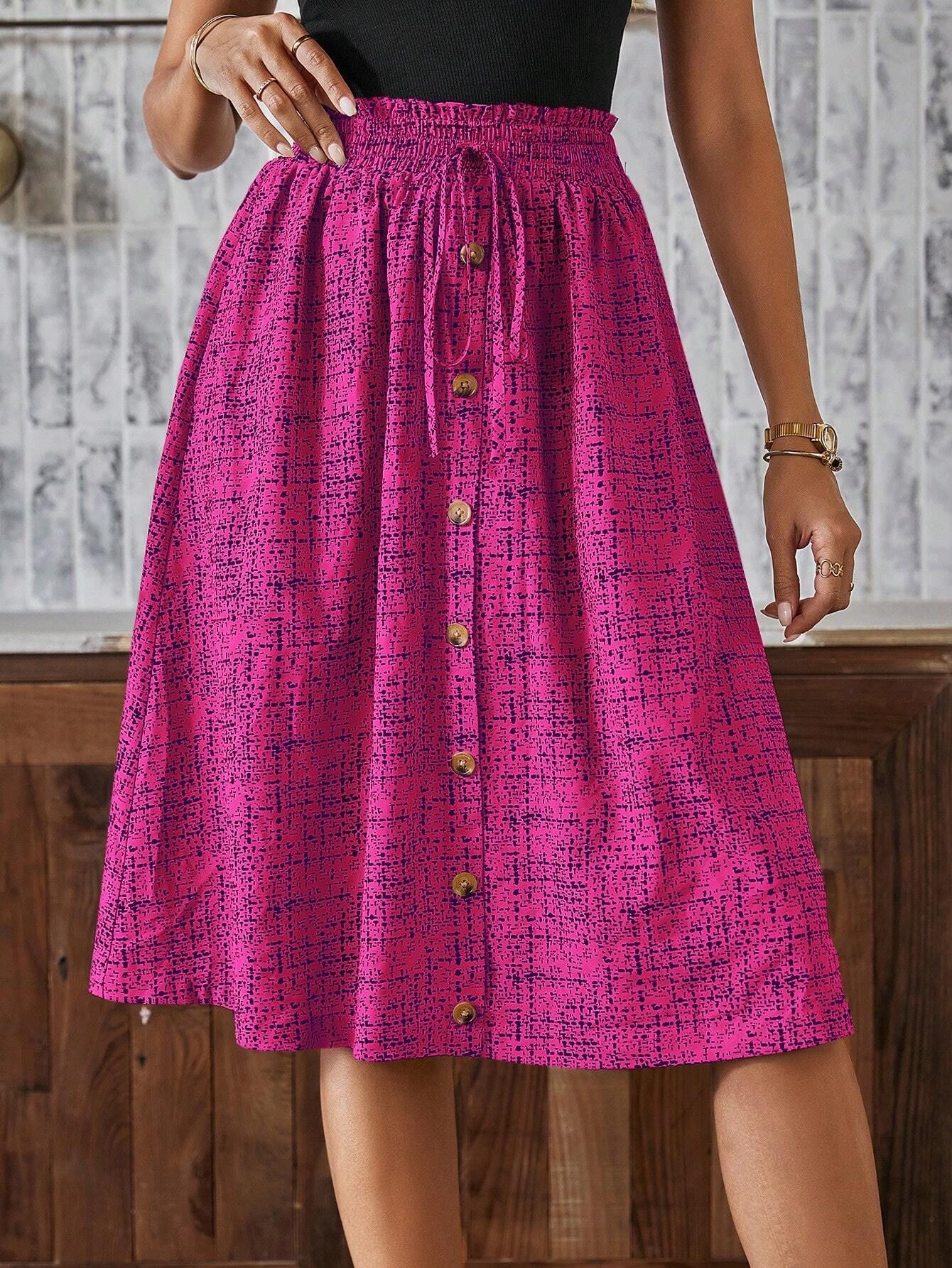Womens Fashionable Printed Single-Breasted Skirt