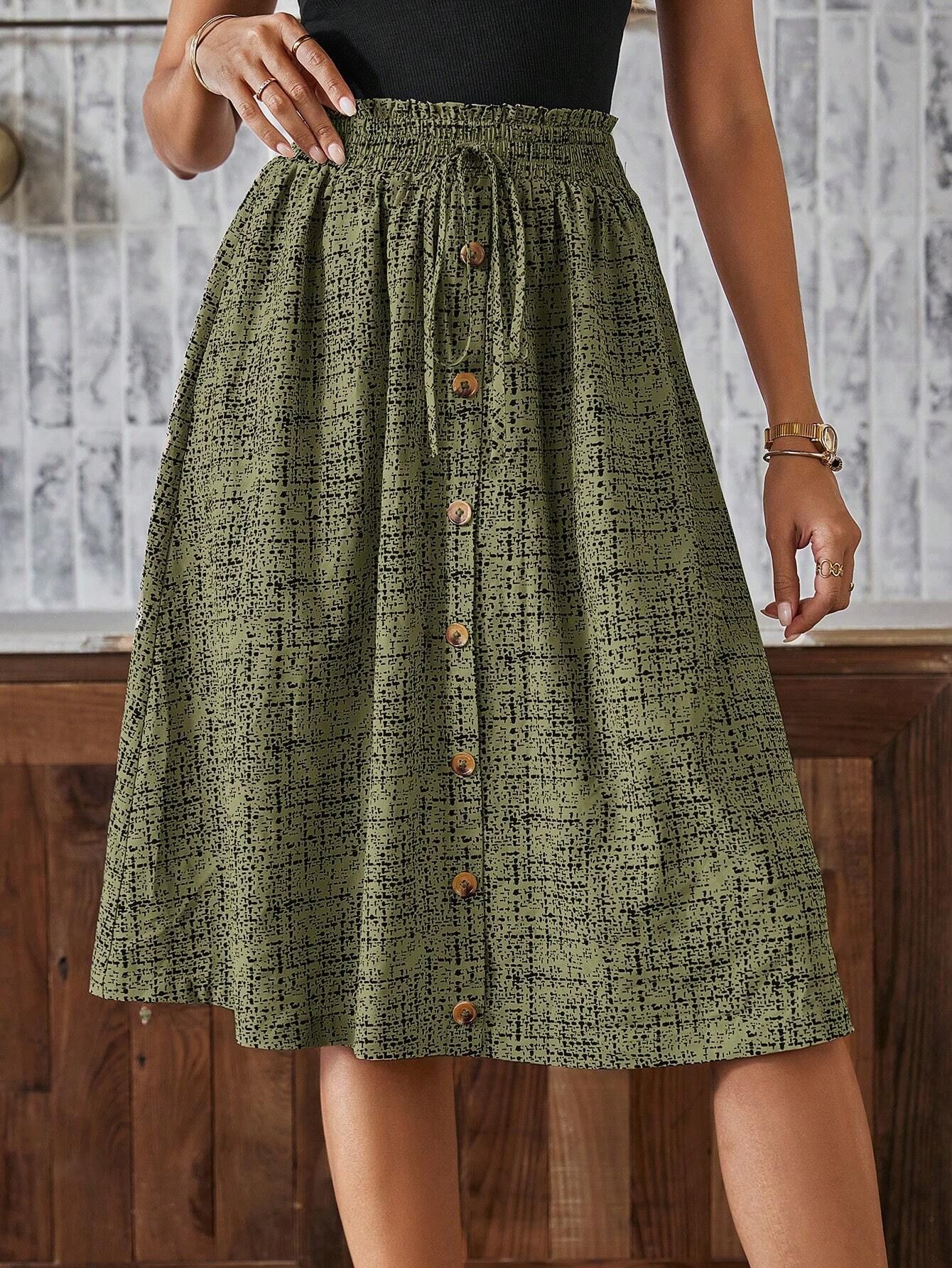 Womens Fashionable Printed Single-Breasted Skirt