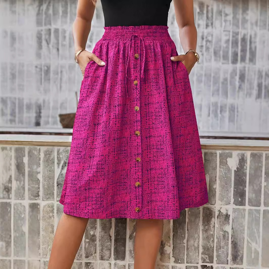 Womens Fashionable Printed Single-Breasted Skirt