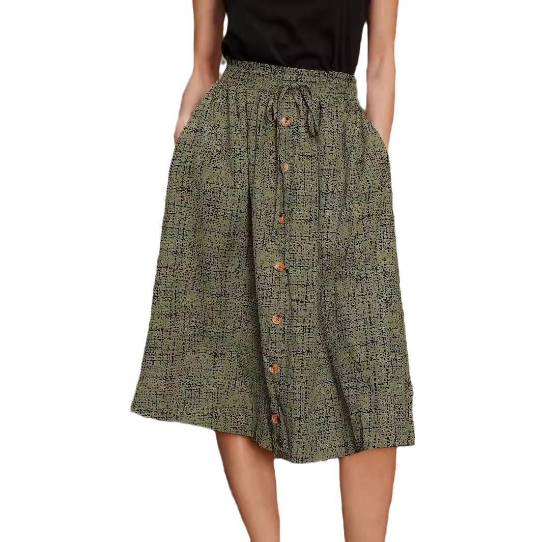 Womens Fashionable Printed Single-Breasted Skirt