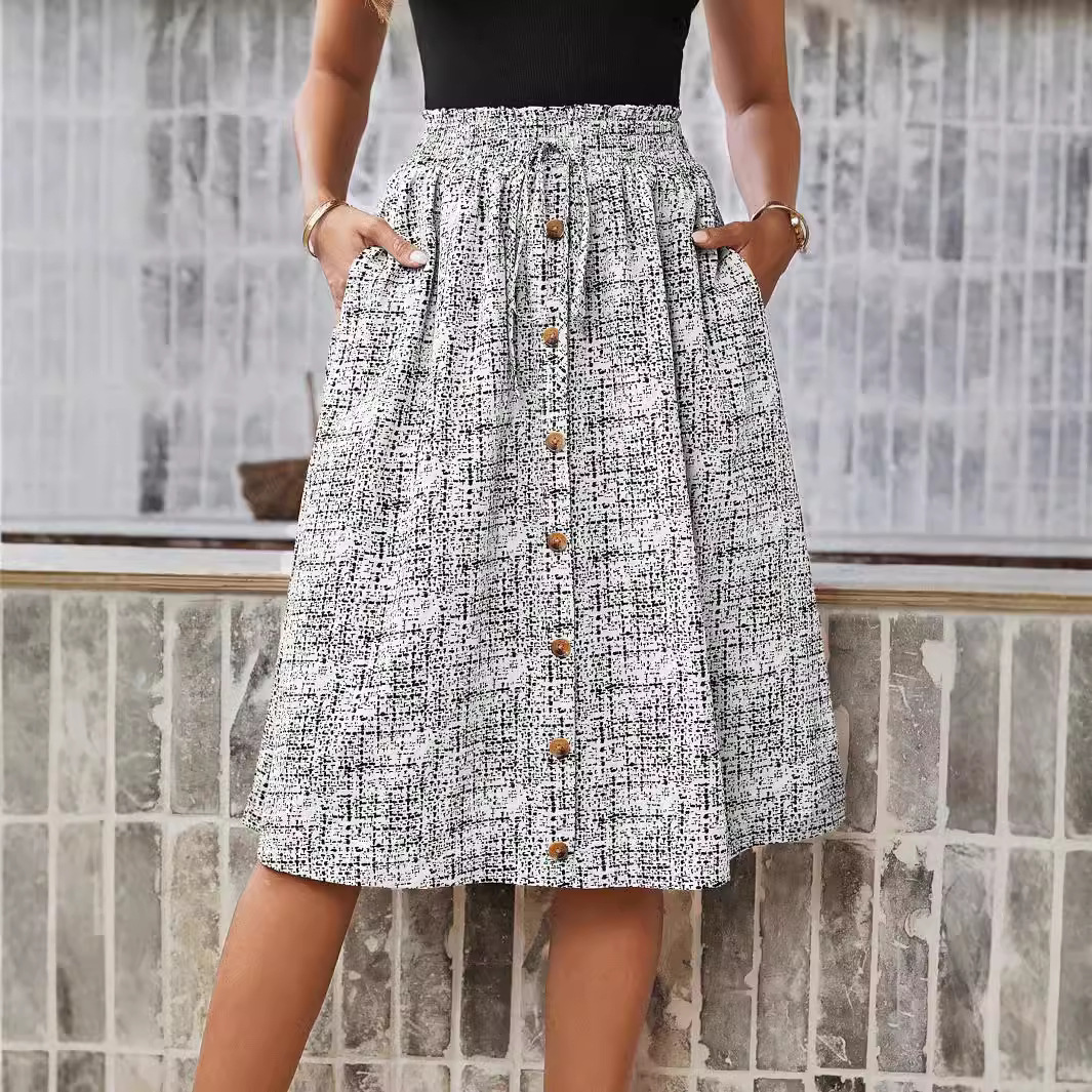 Womens Fashionable Printed Single-Breasted Skirt