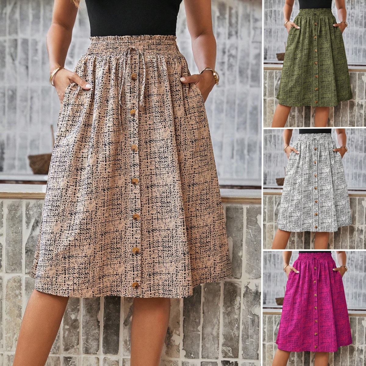 Womens Fashionable Printed Single-Breasted Skirt
