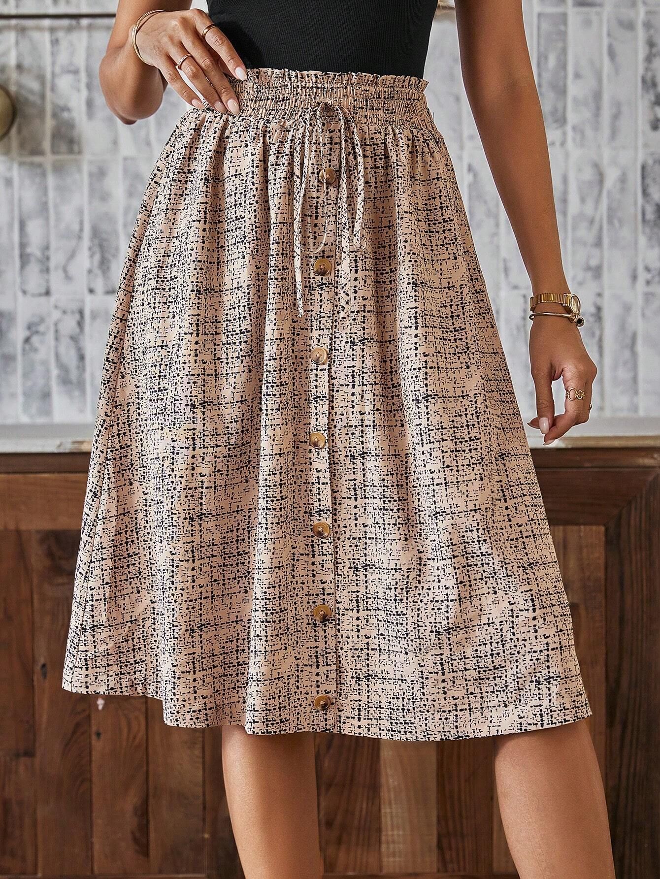 Womens Fashionable Printed Single-Breasted Skirt