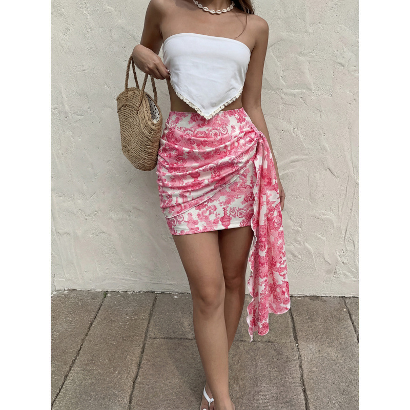 Womens Fashionable Printed Wrap-style Mini Skirt