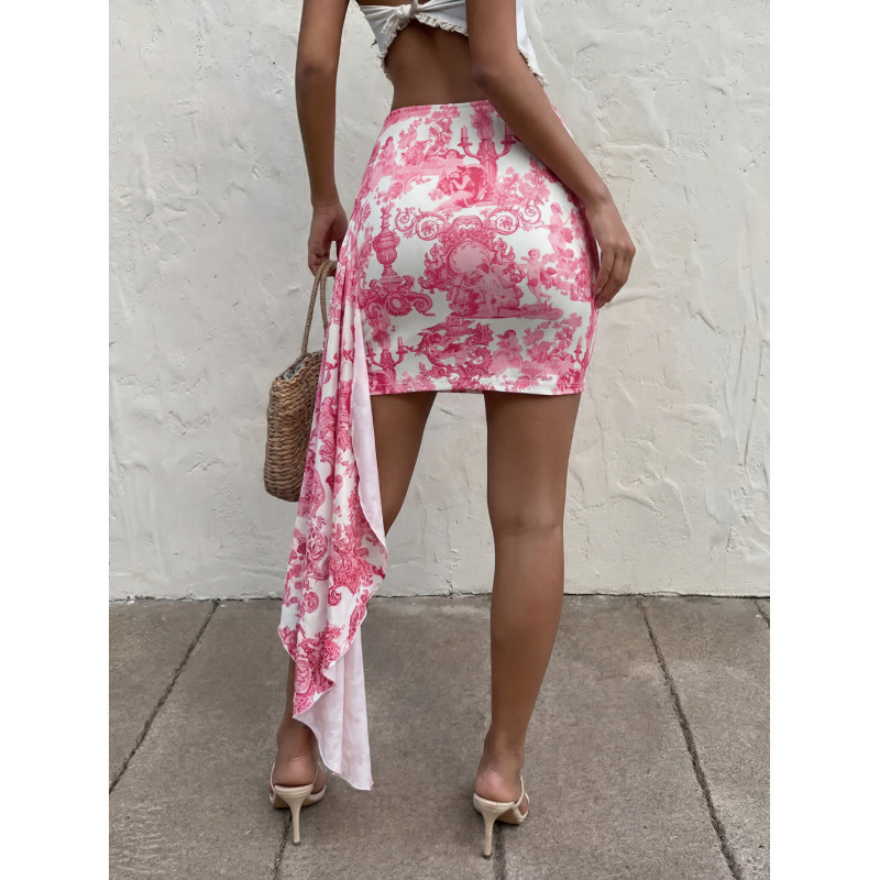 Womens Fashionable Printed Wrap-style Mini Skirt