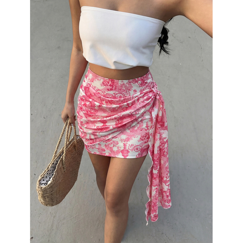 Womens Fashionable Printed Wrap-style Mini Skirt