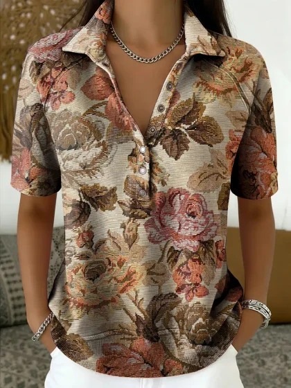 Womens Forest-style Petite Floral Blouse Top