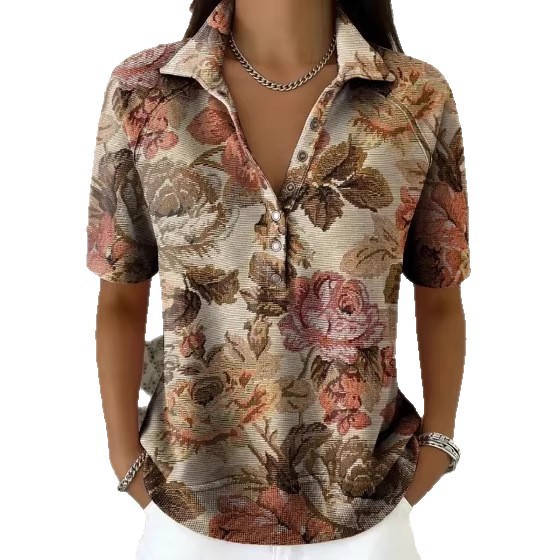 Womens Forest-style Petite Floral Blouse Top