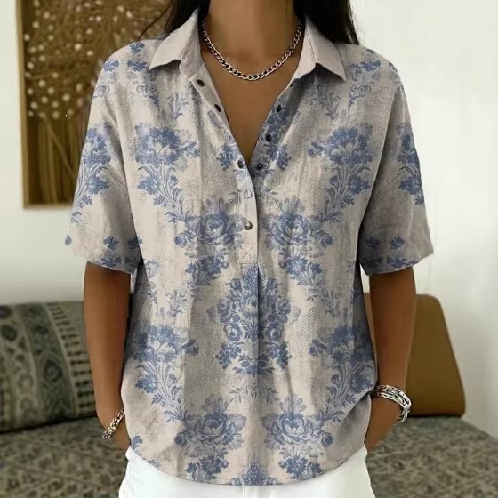 Womens Forest-style Petite Floral Blouse Top
