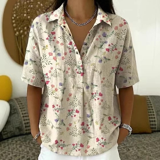 Womens Forest-style Petite Floral Blouse Top