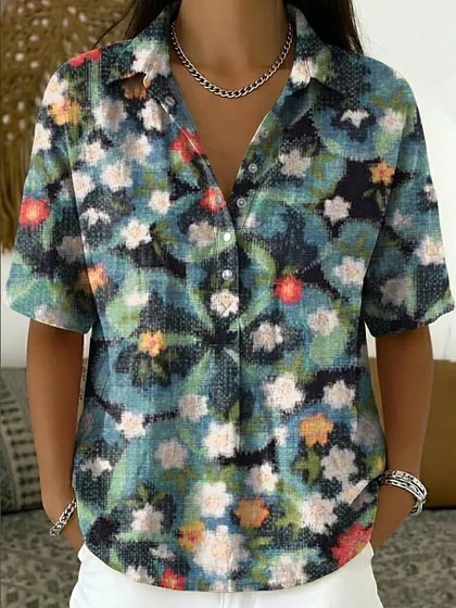 Womens Forest-style Petite Floral Blouse Top