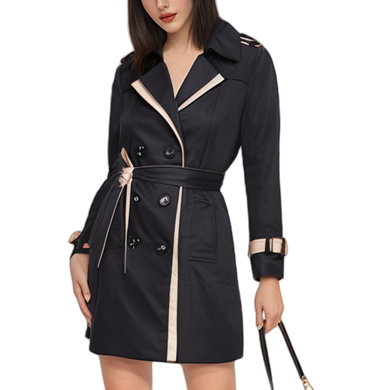 Womens Korean-style Two-tone Double-breasted Coat