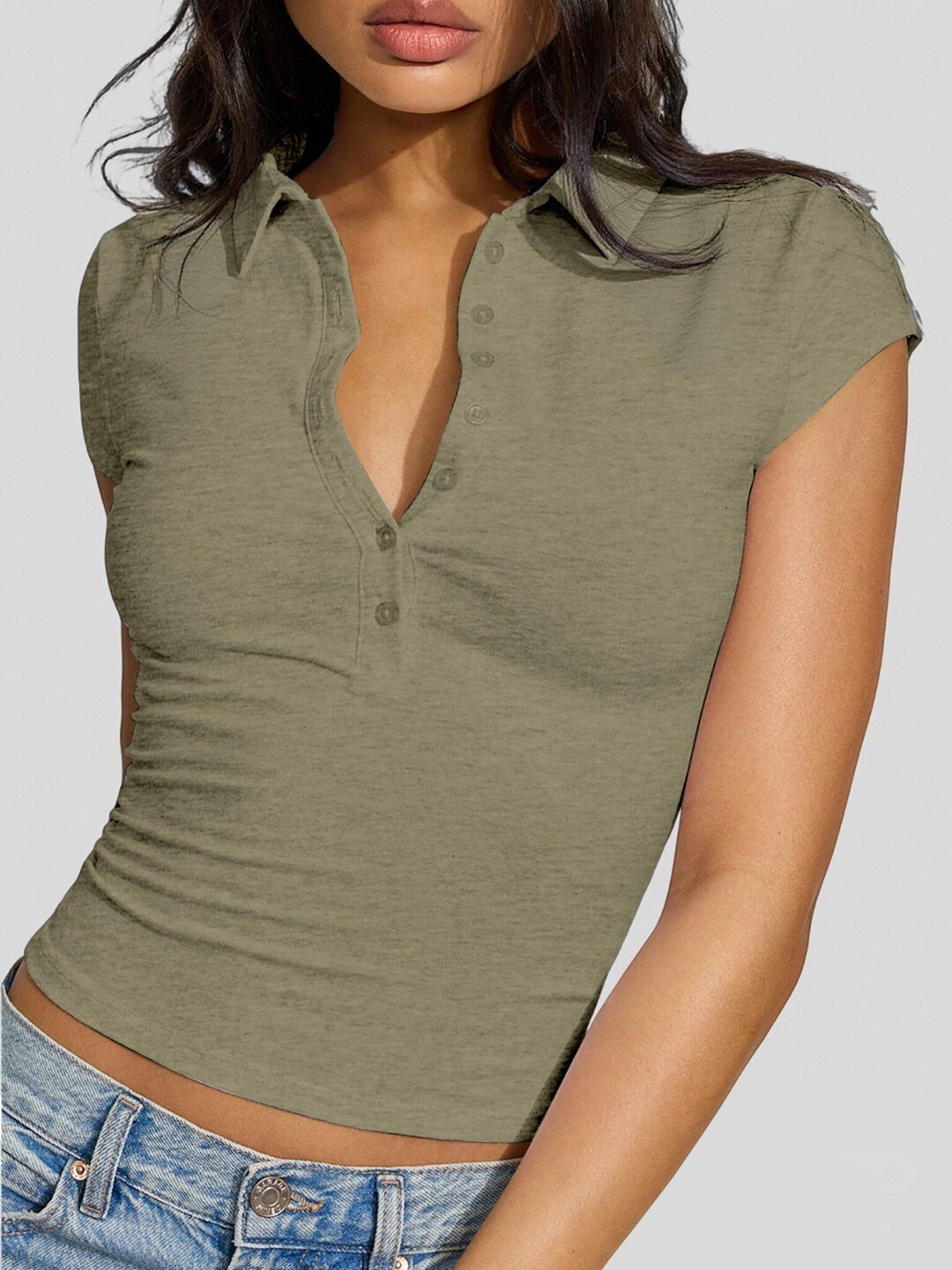 Womens Lapel Short-sleeve Top