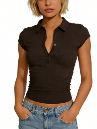 Womens Lapel Short-sleeve Top