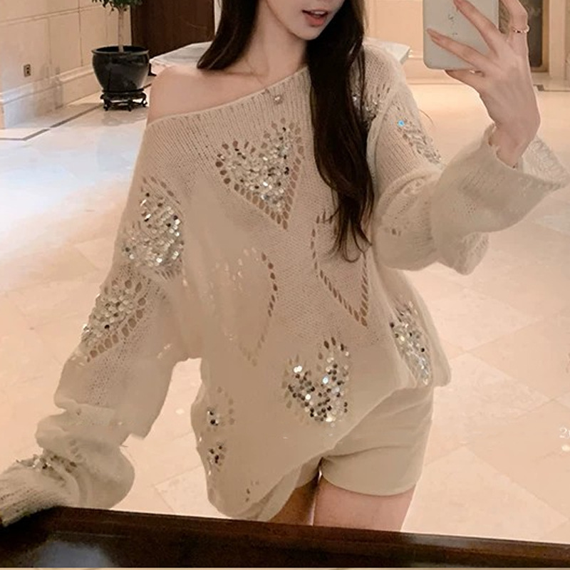 Womens Loose-fitting Figure-flattering Versatile Hollow-out Top