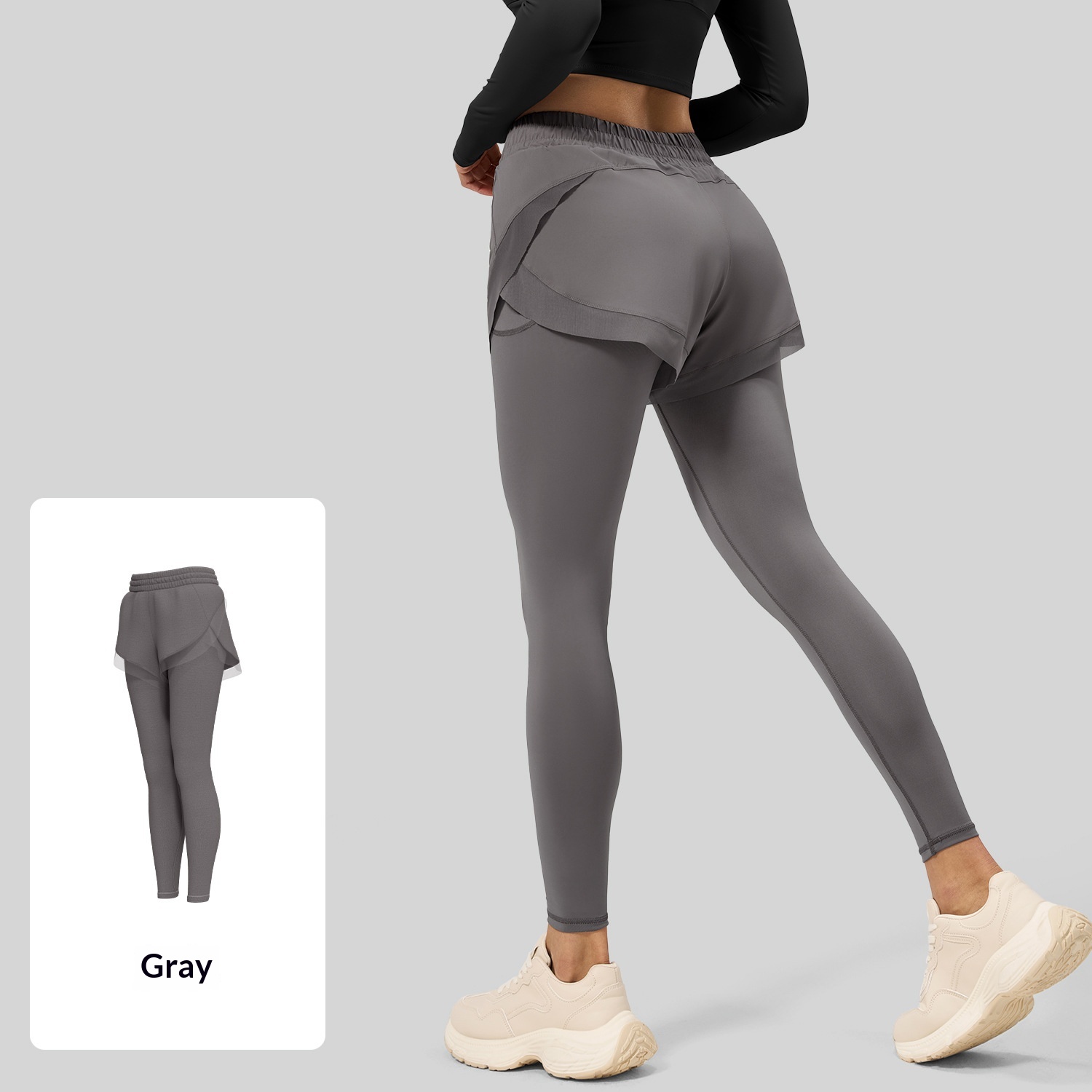 Womens Mock Two-Piece Sports Tight Pockets Yoga Pants