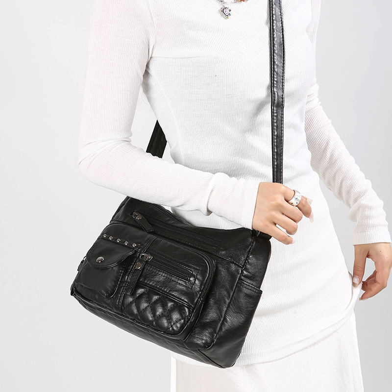 Womens Multi-compartment Soft Leather Crossbody Bag