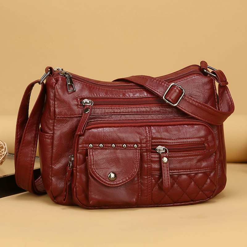 Womens Multi-compartment Soft Leather Crossbody Bag