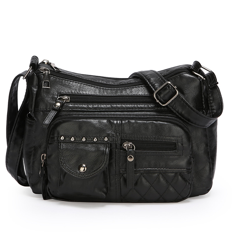 Womens Multi-compartment Soft Leather Crossbody Bag