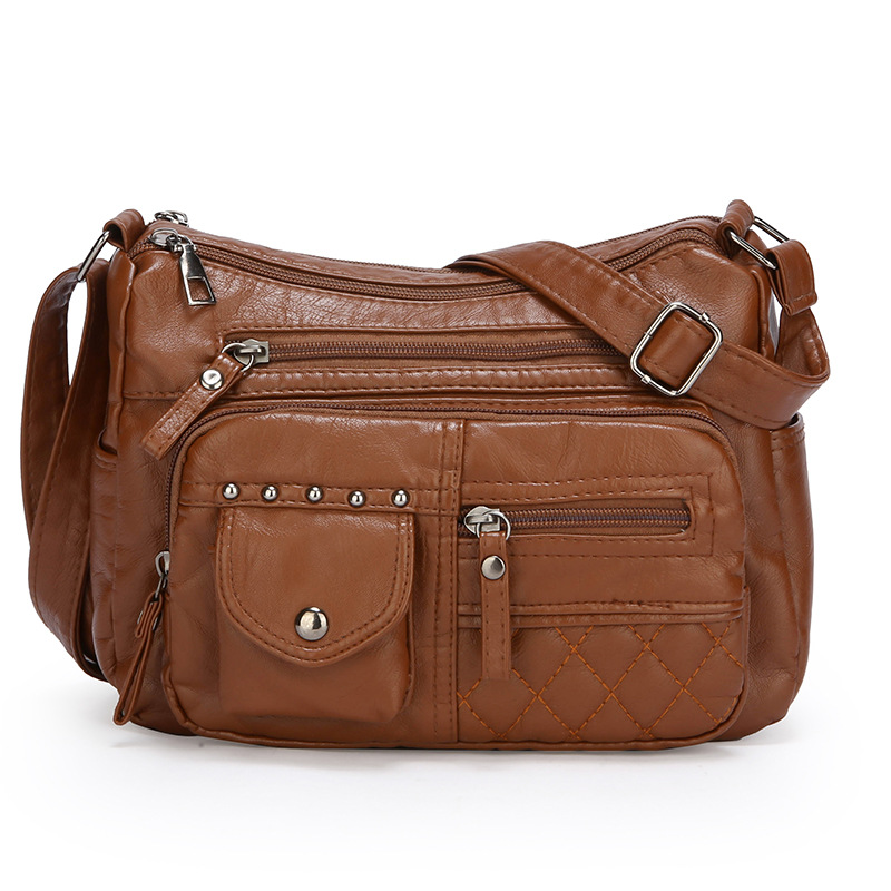 Womens Multi-compartment Soft Leather Crossbody Bag