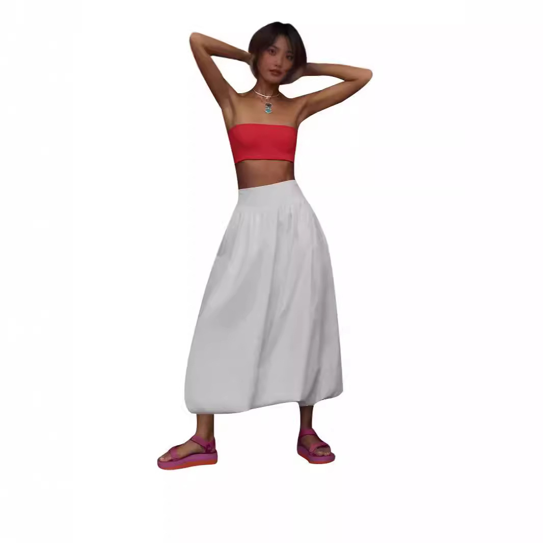 Womens Pocketed Pleated Elastic-Waist Flared Skirt