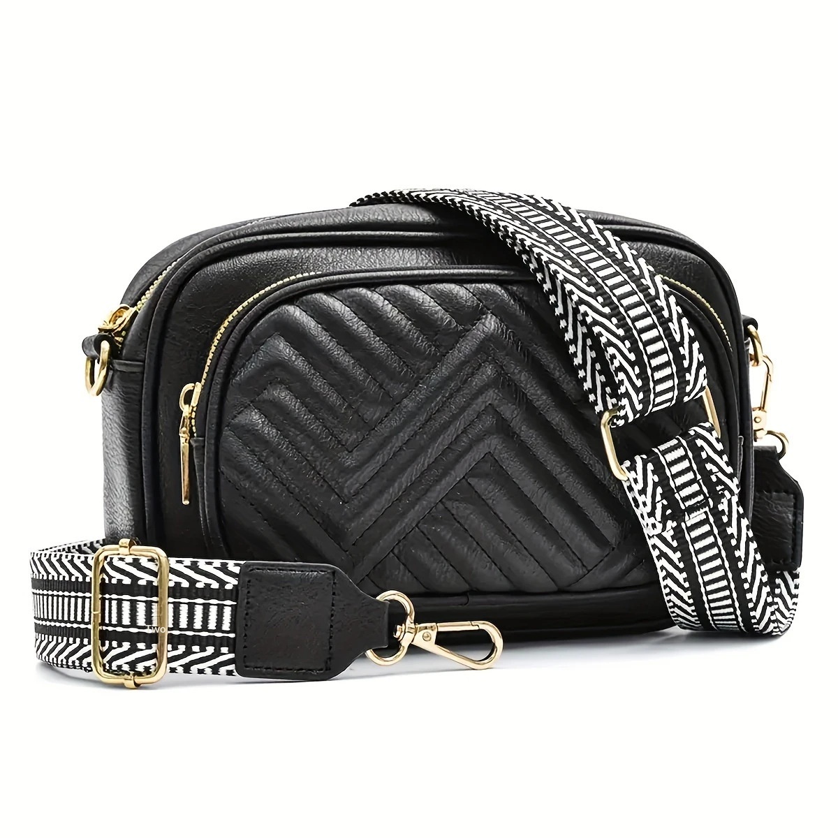 Womens Shoulder Bag, Embroidered Grid Color-block Design, Vintage Style
