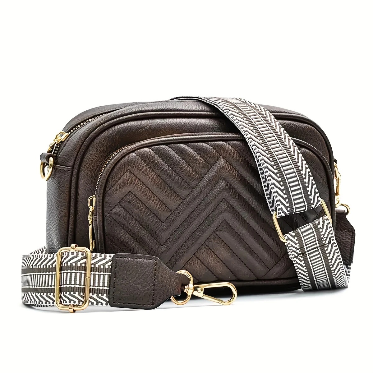 Womens Shoulder Bag, Embroidered Grid Color-block Design, Vintage Style