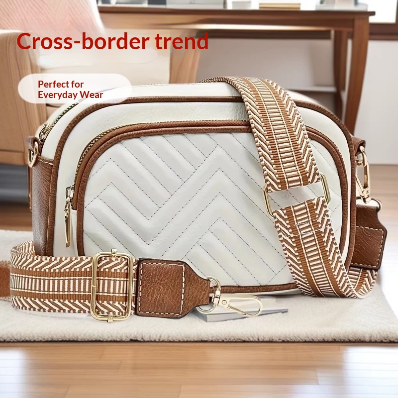 Womens Shoulder Bag, Embroidered Grid Color-block Design, Vintage Style