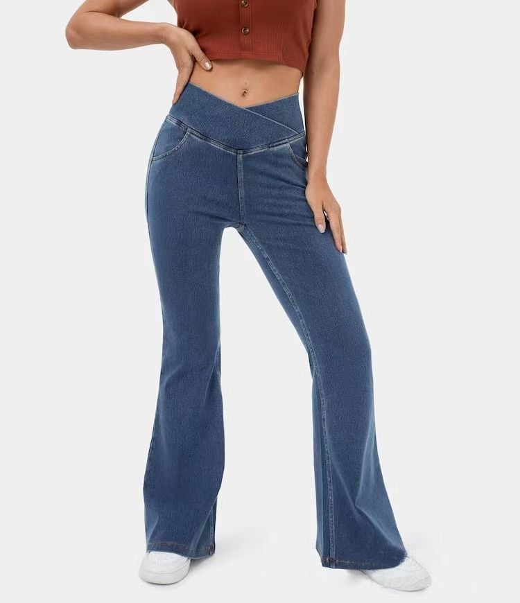 Womens Slim-fit Flared Crossover Jeans
