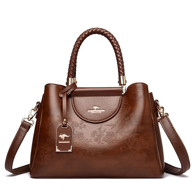 Womens Soft Leather Embossed Shoulder Crossbody Bag