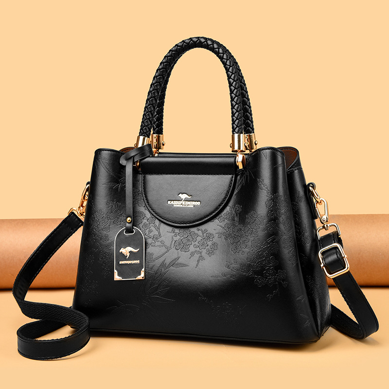 Womens Soft Leather Embossed Shoulder Crossbody Bag
