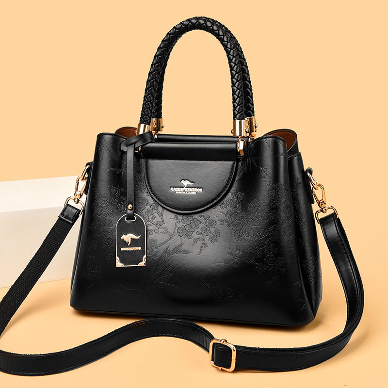 Womens Soft Leather Embossed Shoulder Crossbody Bag