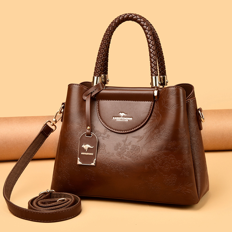 Womens Soft Leather Embossed Shoulder Crossbody Bag