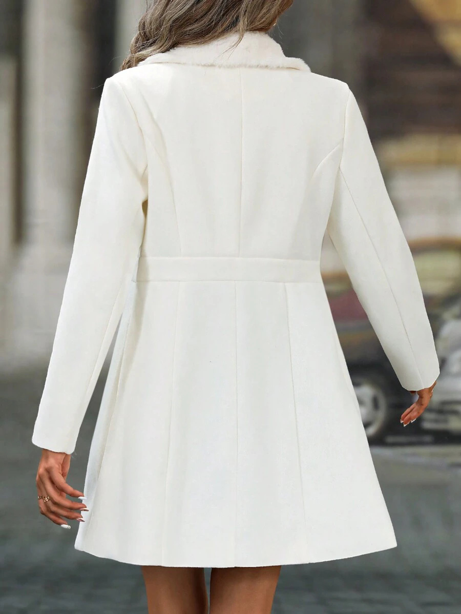 Womens Solid-Color Faux Fur Patchwork Straight-Collar Coat