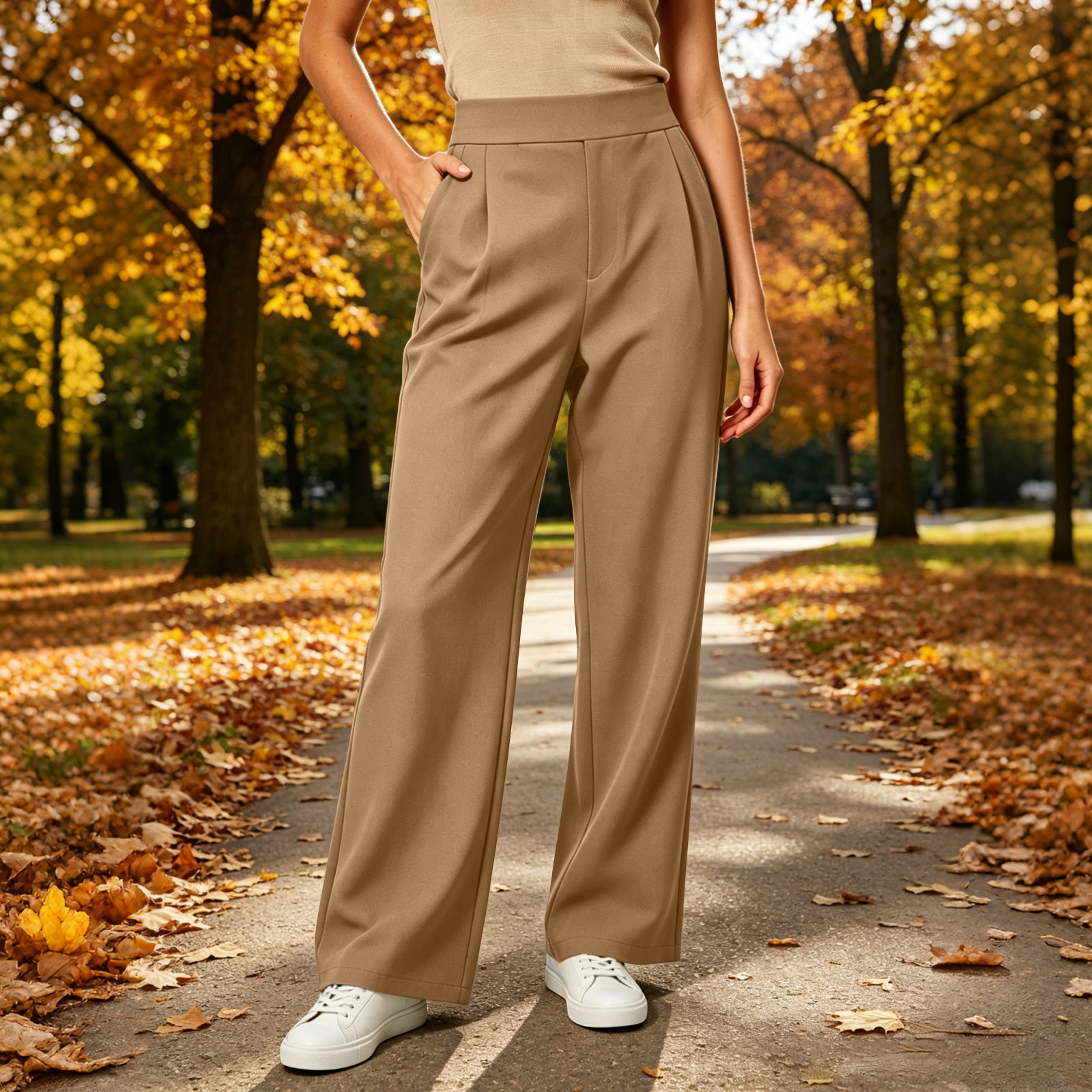 Ženske rastezljive plisirane pantalone širokih nogavica, tanke pantalone od flisa