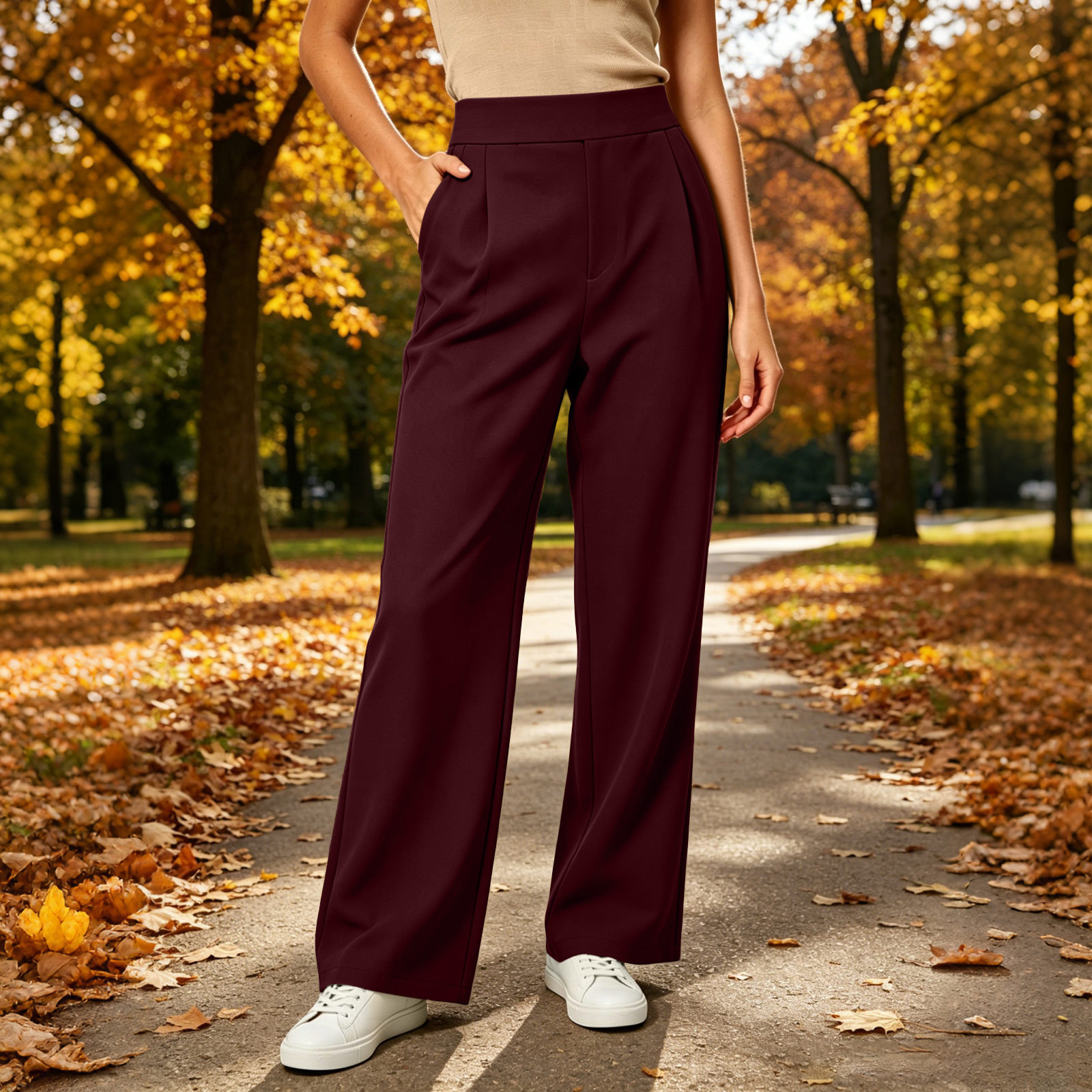 Ženske rastezljive plisirane pantalone širokih nogavica, tanke pantalone od flisa