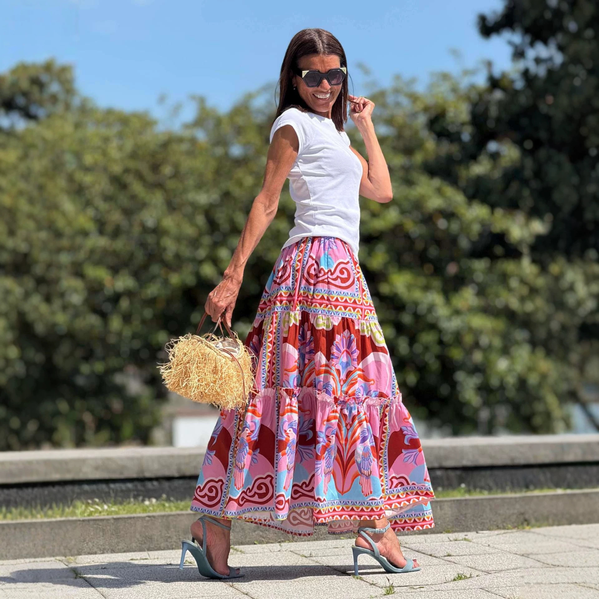 Womens Summer New Arrival Floral Print Flounce Wide-Skirted Skirt