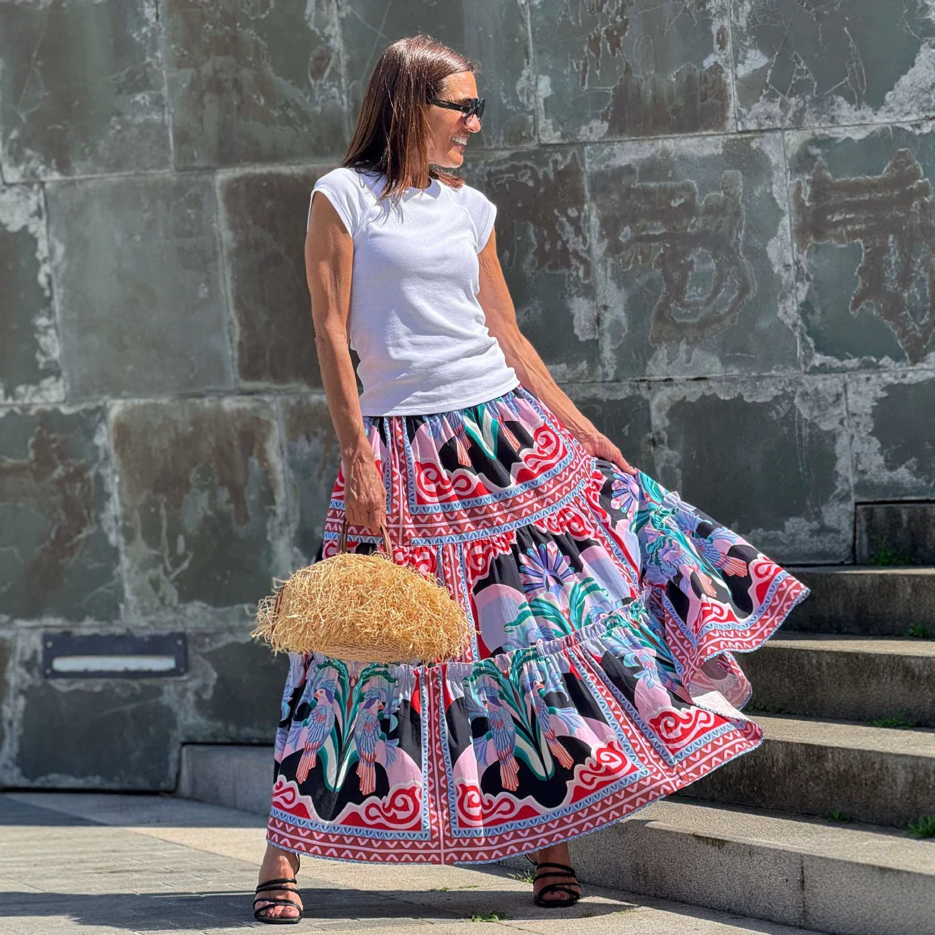Womens Summer New Arrival Floral Print Flounce Wide-Skirted Skirt