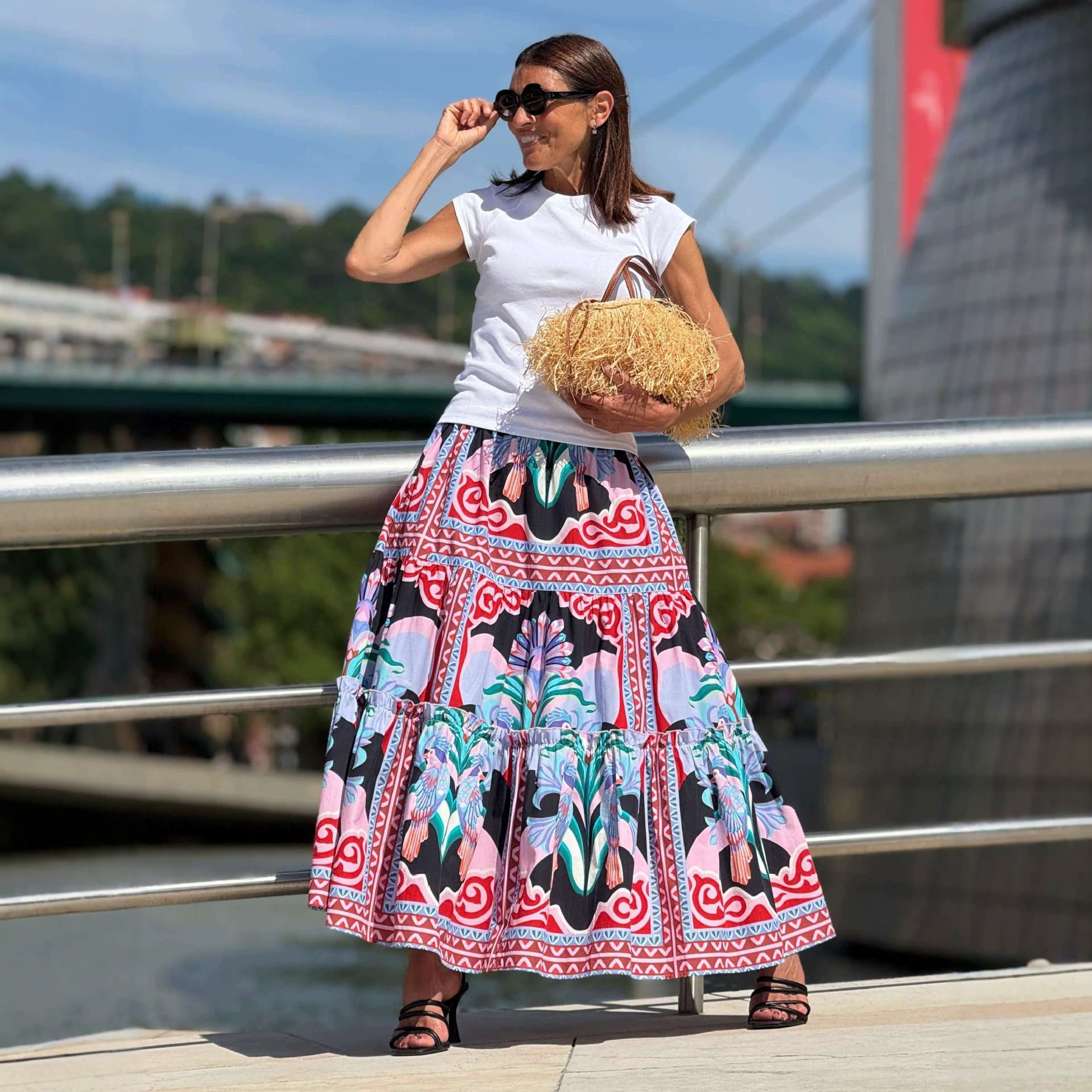 Womens Summer New Arrival Floral Print Flounce Wide-Skirted Skirt