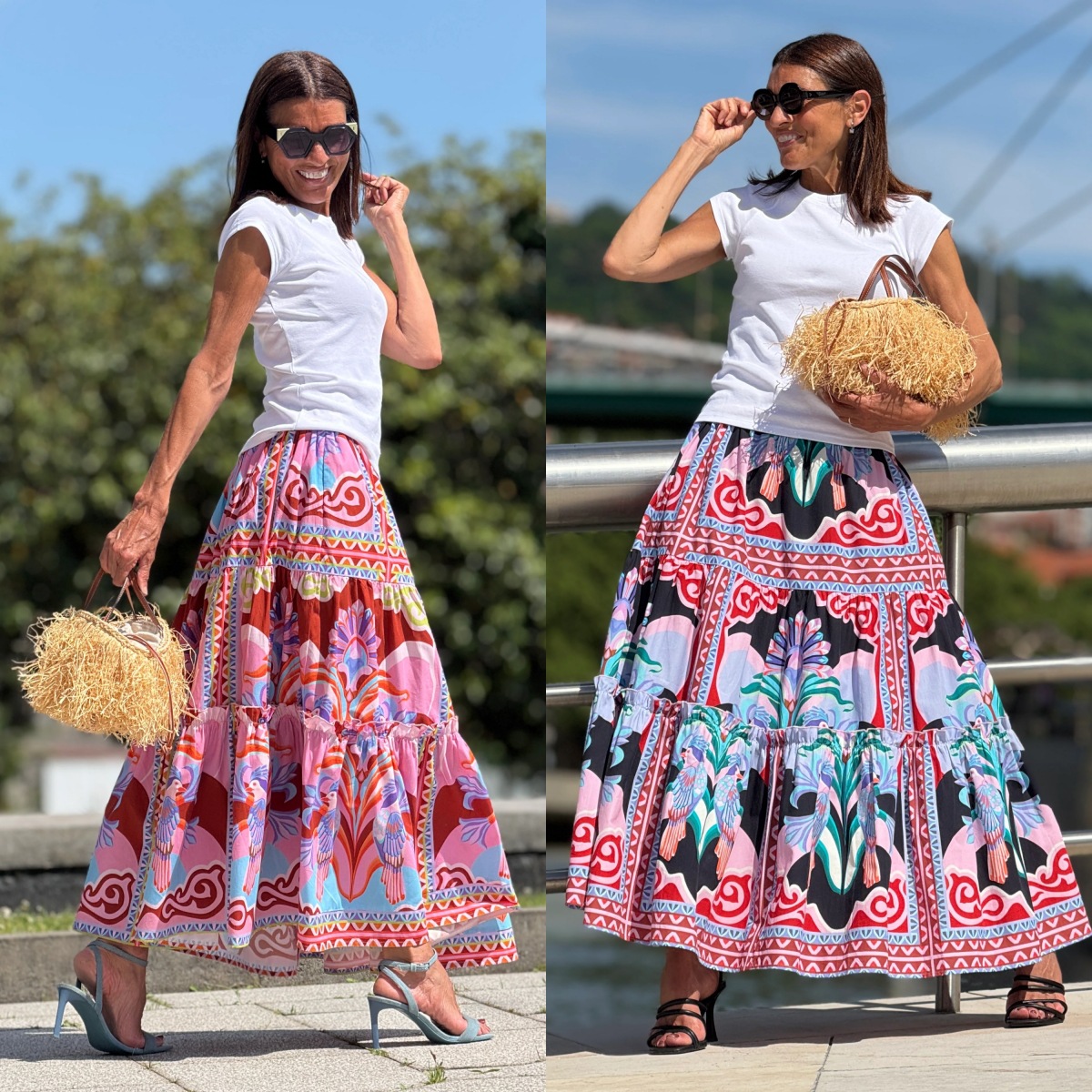 Womens Summer New Arrival Floral Print Flounce Wide-Skirted Skirt
