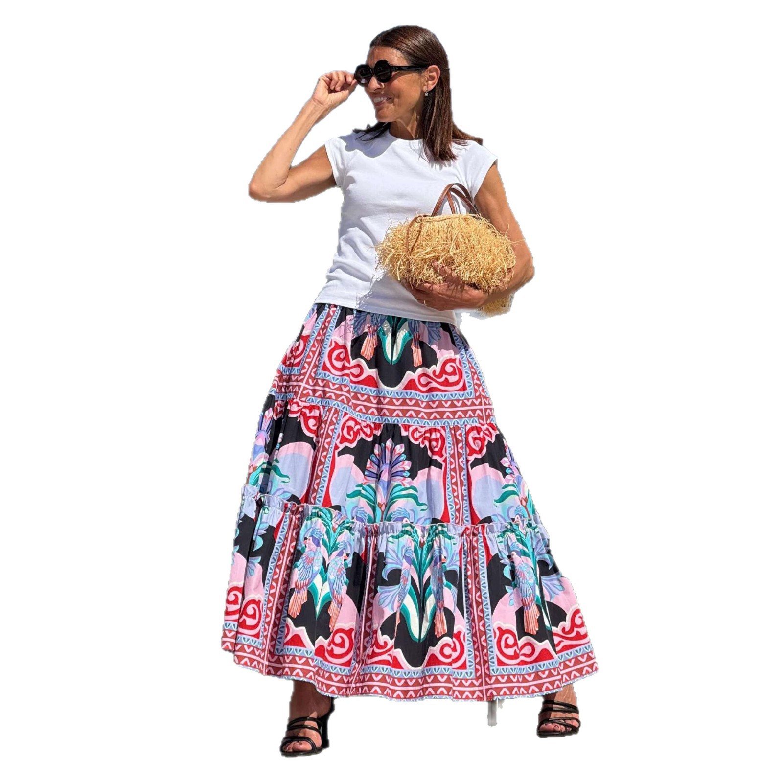 Womens Summer New Arrival Floral Print Flounce Wide-Skirted Skirt