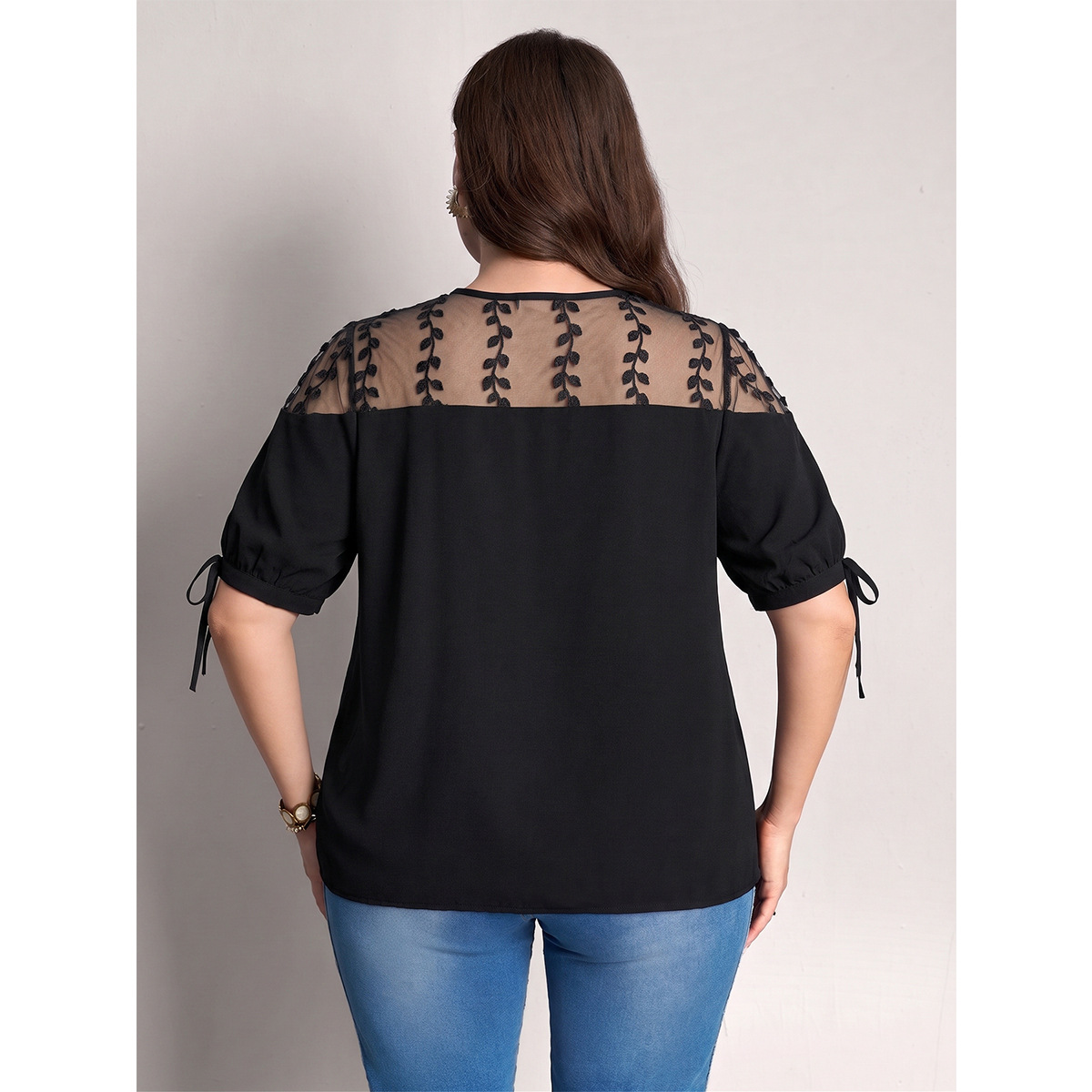 Womens Summer V-Neck Lace-Patch Top