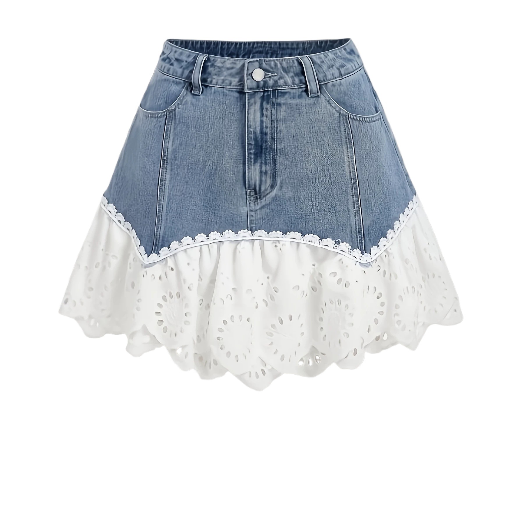 Womens Versatile Patchwork Lace-trimmed Mini Skirt