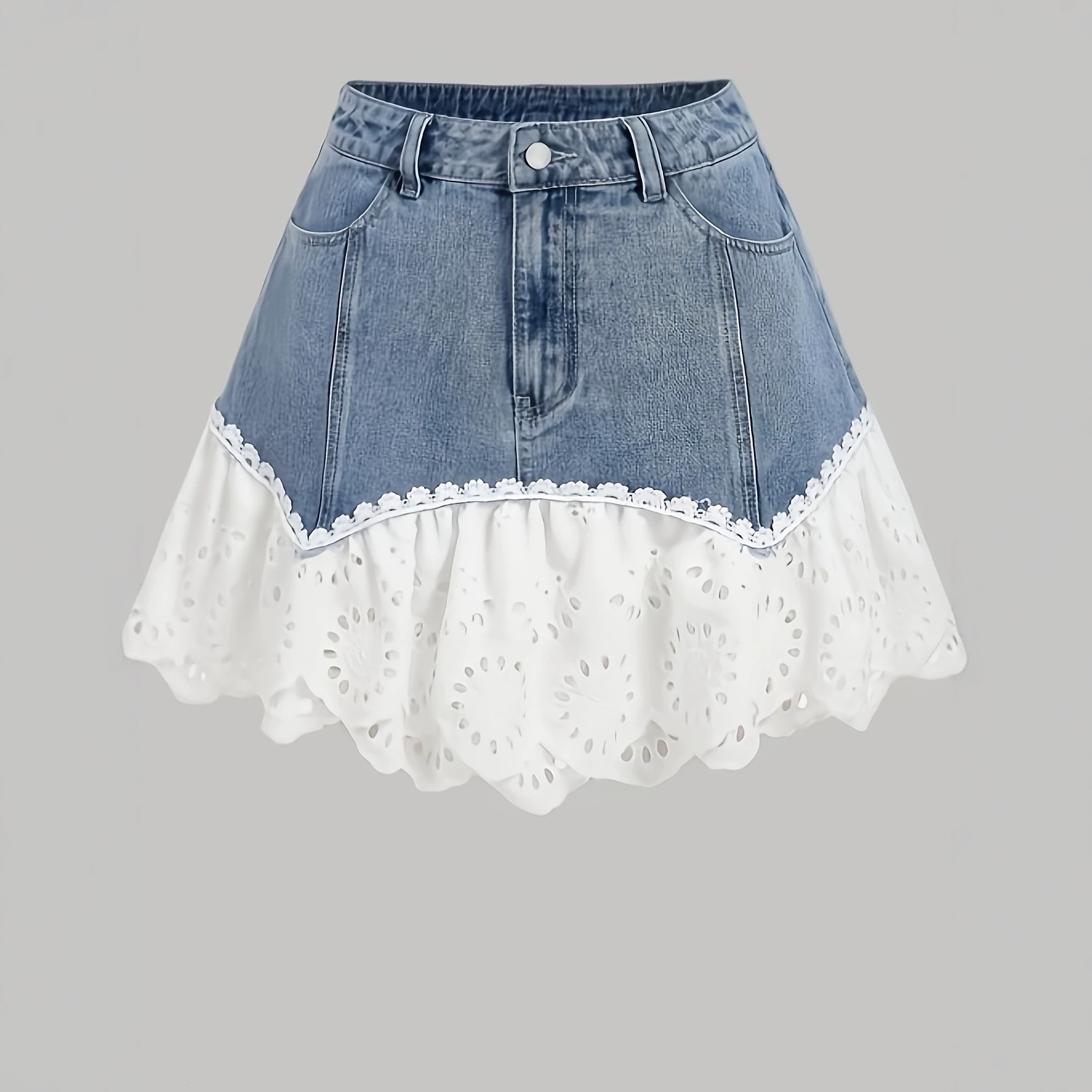 Womens Versatile Patchwork Lace-trimmed Mini Skirt