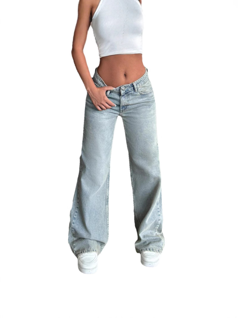 Womens Wide-leg Low-rise Stretch Denim Jeans