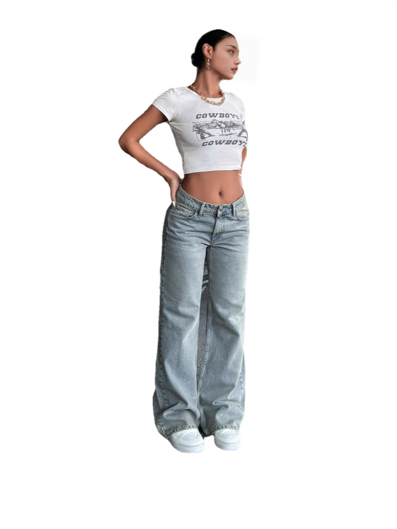 Womens Wide-leg Low-rise Stretch Denim Jeans