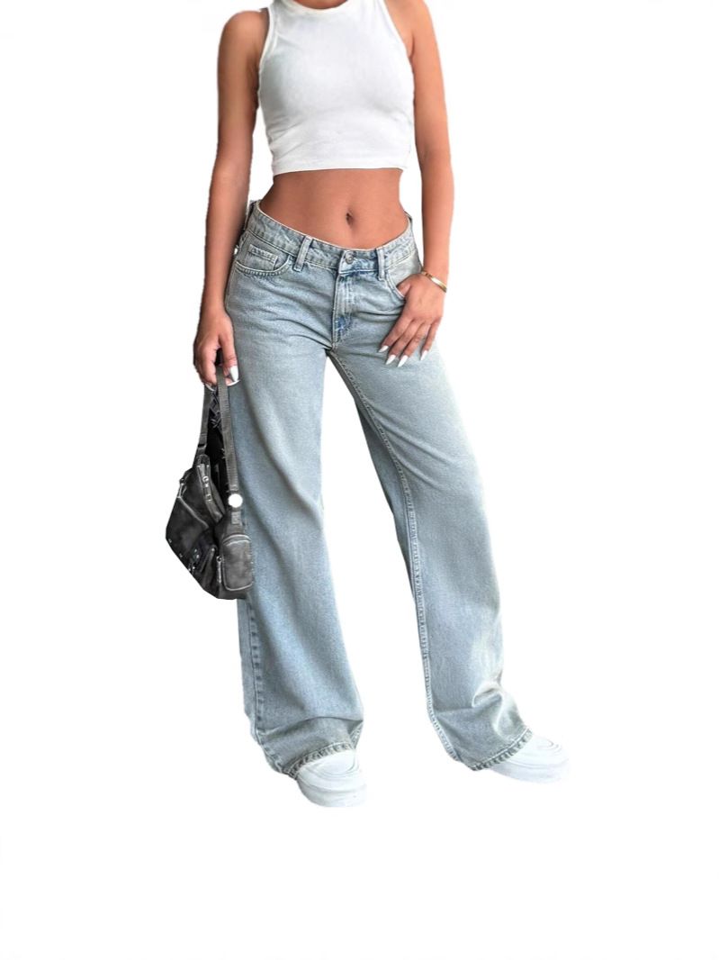 Womens Wide-leg Low-rise Stretch Denim Jeans