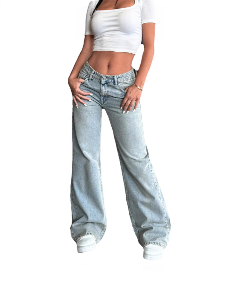 Womens Wide-leg Low-rise Stretch Denim Jeans